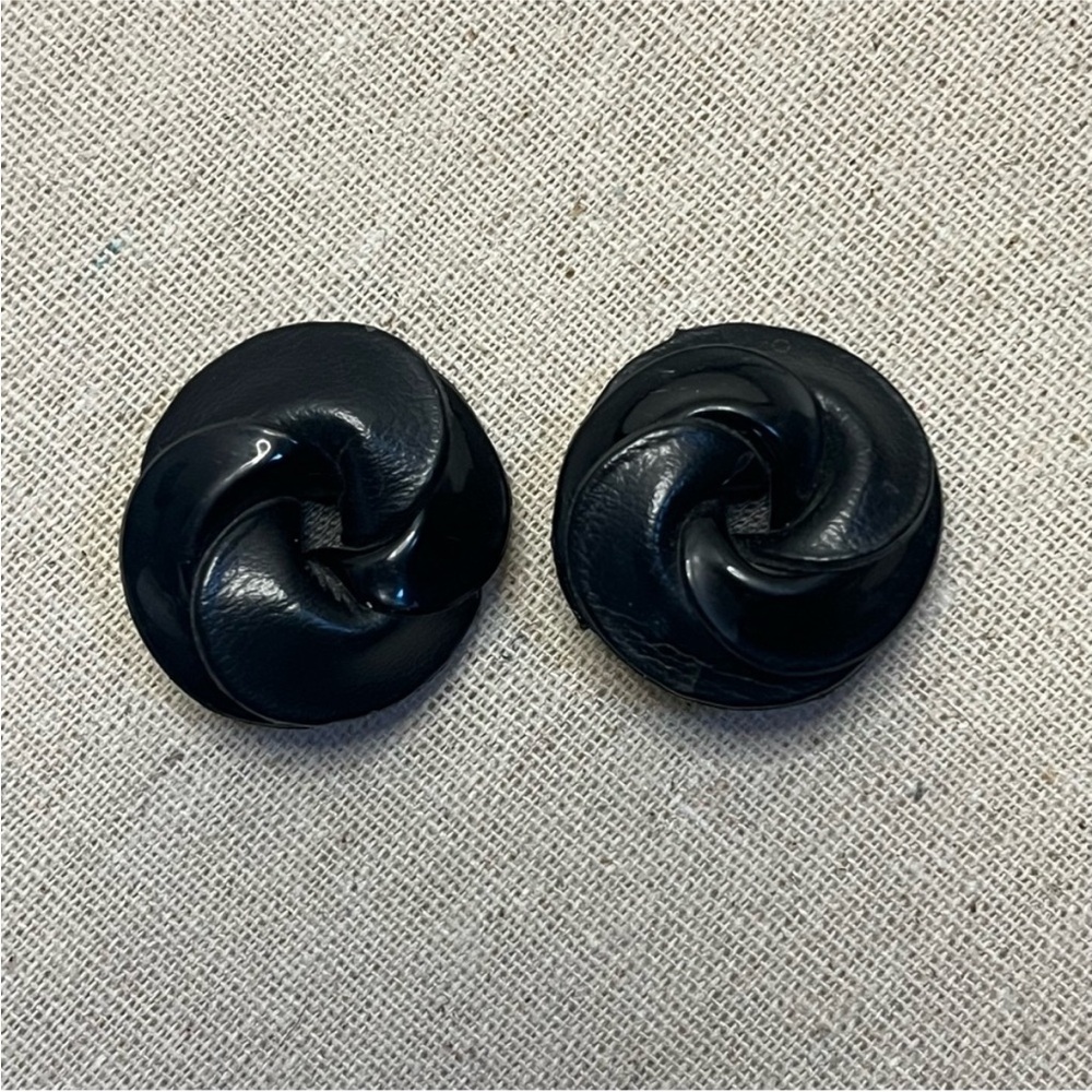 Vintage 1980s Black Leather Knot Spiral Shoe Clips Pair